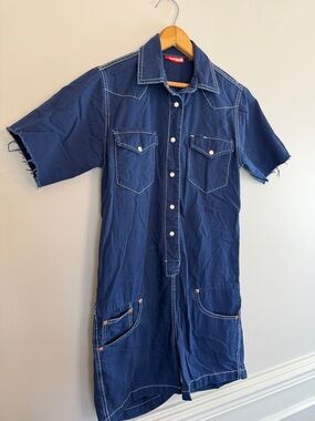 Denimist Blue Denim Short Sleeve Romper Small Western Utility Snap Front